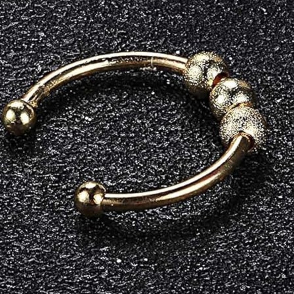 Electroplated Copper Gold Tone Open Style Adjustable Size Fidget Bead Ring - Picture 5 of 9